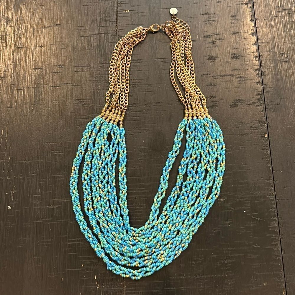 Talbots Turquoise Necklace Seedbead Gold Tone Multi Strand Boho - Picture 1 of 9